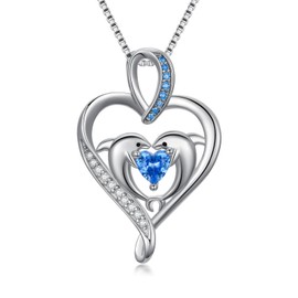 Cargari Dolphin Necklace for Women, 925 Sterling Silver Sapphire Heart Dolphin Pendant Necklace, Birthday Christmas Ocean animal Charm, Dolphin Jewelry Gifts for Women Mom Daughter Sister