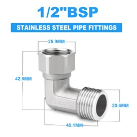 ERGAOBOY 1 Pcs 304 Stainless Steel 90 Degree Elbow 2 Ends Flexible Movable Connector, 1/2" Female and Male for Sprayer, Angled Valve, Shower Arm