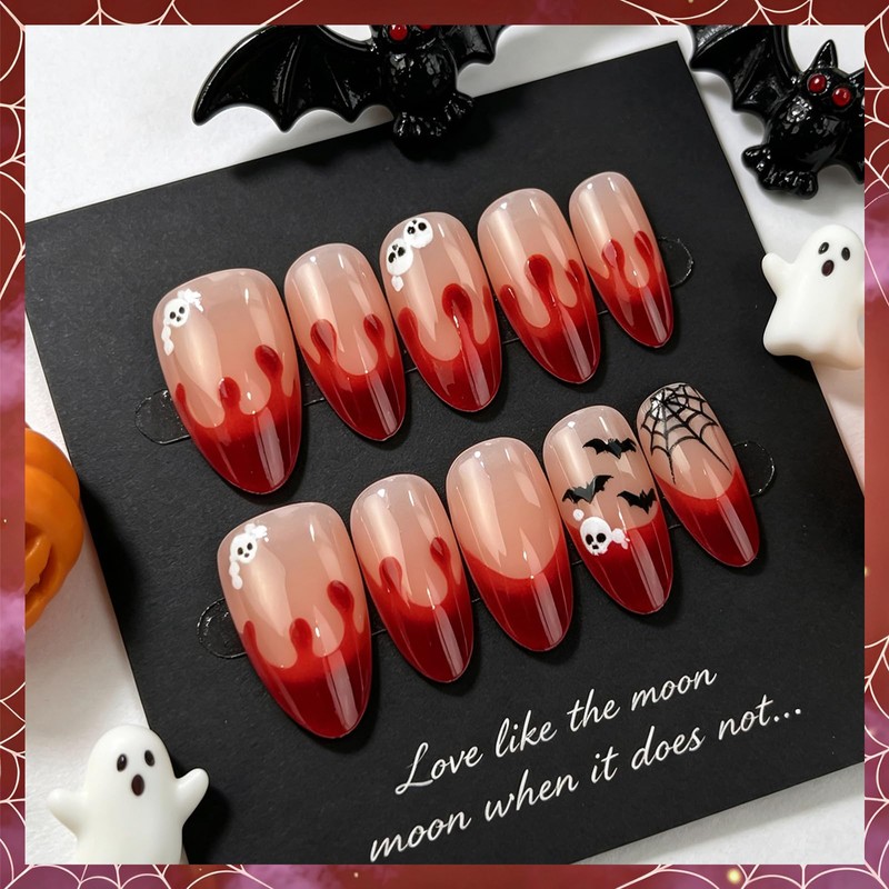 Pack of 30 Halloween Nails - Almond Shaped French Nails