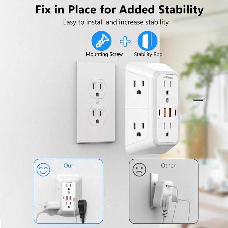 JcBlaon 6-Outlet Surge Protector Wall Charger with 4 USB Ports