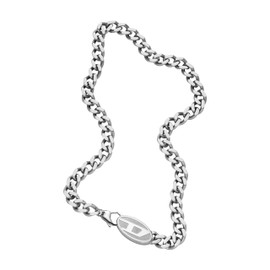 Diesel Men's Silver Stainless Steel Logo Chain Necklace (Model: DX1509040), Length: 500mm, Width: 30mm, Height: 11mm, Stainless Steel, Gemless, Stainless Steel, No Gemstone