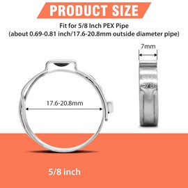 WYSIWYKA 60pcs 5/8 inch PEX Cinch Clamps Rings, 304 Stainless Steel Single Ear Hose Clamps, Pex Crimp Rings for PEX Tubing Pipe Fitting Connections