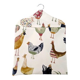Jolee Fabrics Premium Oilcloth Peg Bags with Wooden Hanger - Large Waterproof Peg Bag, Clothes Clip Storage Perfect for Any Washing Line (Harriet Hen Peg Bag)