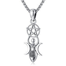 Eusense Triple Moon Goddess Necklace 925 Silver Pentagram Pendant Spiritual Amulet Wiccan Pagan Magic Talisman Witch Jewelry