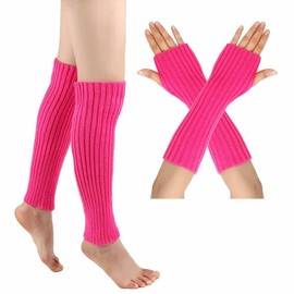 SHTGOI Leg Warmers and Pulse Warmer Set Cotton Knitted Leg Warmers Fingerless Gloves Winter Arm Hand Warmer Leg Warmer Leg and Arm Warmers for Yoga Dancing Gym Exercises Keep Warm Pink, pink