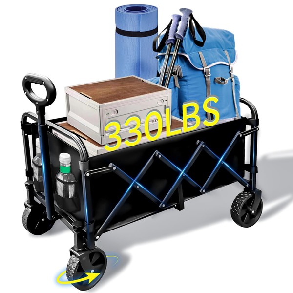 Collapsible Wagon with Wheels, 330 lbs Wagons Carts Foldable Wagon