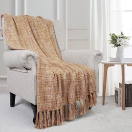 BYTIDE Multi Color Boho Knitted Throw Blankets with Fringe Tassels, Soft Chic Lightweight Afghan Mexican Throw Blankets for Couch Bed Sofa Chair Outdoor (Yellow Multi 60 x 80 in)