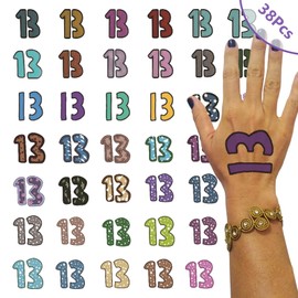 38 Pcs Hand Tattoos 13 Temporary Tattoo, Lucky Number 13 Temporary Tattoo, 13 Tattoo, Hand Tattoo,Party, Concert Accessories for Gifts Valentine's Day