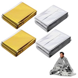 bluaqua 4 Stück Rettungsdecke 210cm X 130cm,Rettungsdecke Gold SilberRettungsfolie - Notfall - Erste-Hilfe-Decke - Notfalldecke - Rettungsdecken - Emergency Blanket- Goldfolie - Silberfolie