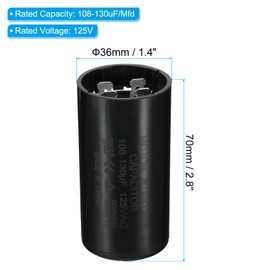 PATIKIL Motor Start Capacitor, 108-130uF/Mfd 125VAC 50/60Hz CD60 Run Capacitor Motor Starting Capacitor for Electric Motor Starts Running