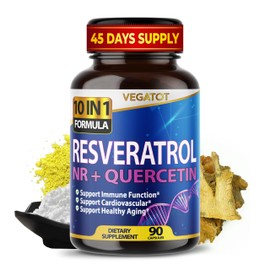 VEGATOT 10 in 1 High Strength Resveratrol with Quercetin Healthy Aging Immune Brain Boost Joint Support (90 Count (Pack of 1))