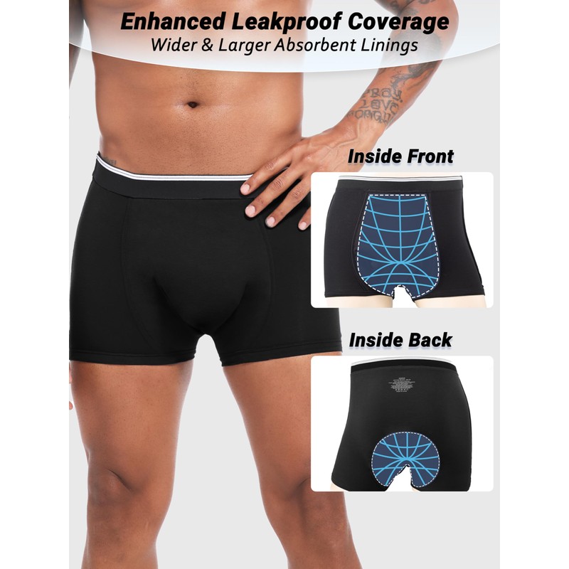 TIICHOO Mens Incontinence Underwear Washable Cotton Leak Proof Boxer Shorts