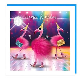 Funny Girls Birthday Card for Her - Humorous Flamingo Disco Design - Embellished with Googly Eyes - Made in the UK - Eco-Friendly