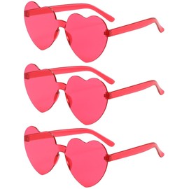 XFentech 3 Pack Heart Shaped Womens Sunglasses - Ladies Fashion Rimless Sunglasses Vintage Love Heart Sunglasses Pink Eyewear for Shopping Beach Outdoor Party, Rose Red