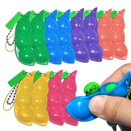 Pack of 12 Squeeze Bean Keyring Fidget Toy, Soybean Fidget Toys, Anti-Anxiety, Party Favour Toy, Classroom Premiums