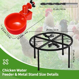 GYIPFIPA Chicken Water Feeder, 12 Pack Chicken Water Cup Waterer for Poultry, 1 Pack Metal Stand, Heavy Duty Round Iron Supports Rack for Barrel Racks, Poultry Watering Cups, for Coop Poultry Indoor Outdoor
