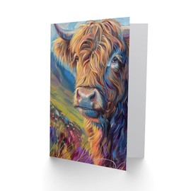 Artery8 Birthday Card Highland Cow Scottish Hairy Coo Oil Painting For Her Gran Sister Niece Daughter Wife Woman Greeting Card