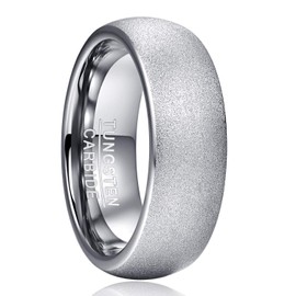 TUNGSTORY 8mm Silver Tungsten Carbide Rings for Men Domed Wedding Bands Comfort Fit Size O