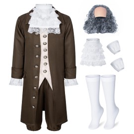 Benjamin Franklin Costume for Kids Boys Founding Father American 18th Colonial Uniform Kit Cosplay 10-11 Years Brown