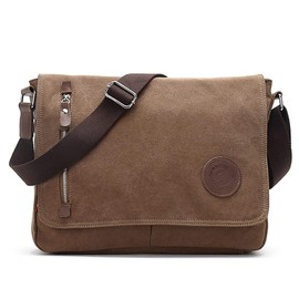 Unisex Messenger Bag Casual Canvas Bag Shoulder Sling Bag Satchel Messenger Bag for Men Work Office 13 inch Laptop Bag (Medium-Coffee)