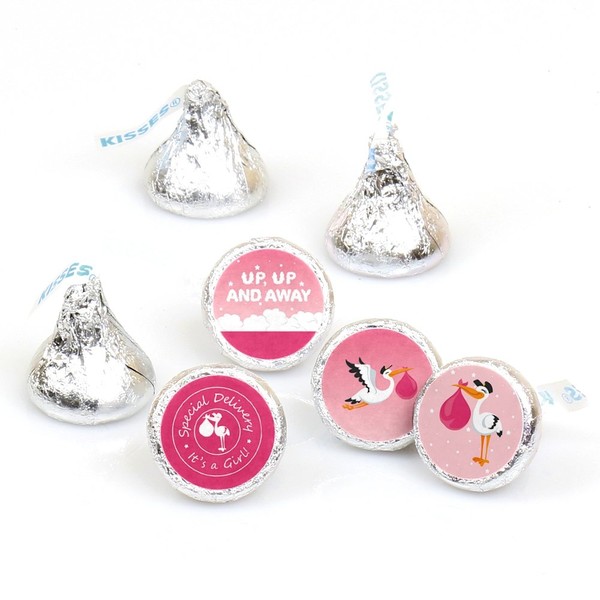 Girl Special Delivery - Pink It's A Girl Stork Baby Shower Round Candy Sticker Favors - Labels Fit Chocolate Candy (1 Sheet of 108)