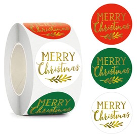 Christmas Stickers 500 Pcs 1.5” Merry Christmas Round Tag Stickers Self Adhesive Seal Labels in Roll Bronzing Christmas Stickers for Cards Gifts Envelopes Decorations