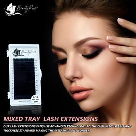 BeautyPros Professional Eyelash Extension Kit – Curl B,C,D,J & M - Volume Lash Extensions - Eyelash Extensions Supplies Mix Tray (8-16mm) - 0.03,0.05,0.07,0.015, 0.20mm Thickness -Black (C-Curl - 0.03mm)