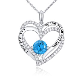 CRYSLOVE Birthstone Necklaces for Women 925 Silver White Gold Plated Love Heart Pendant Necklace Cubic Zirconia Jewellery Gifts for Wife Mum Girlfriend
