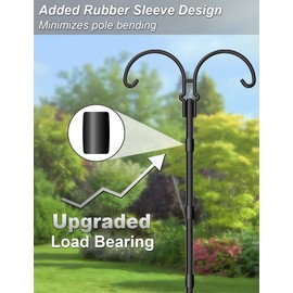 AnBaiMei Adjustable Double Shepherds Hooks for Outdoor with Sleeve, 76 Inch Heavy Duty Bird Feeder Pole Stand with 5 Prong Base for Hanging Plant, Hummingbird Feeders, Solar Lantern, Wind Chime, 1 Pcs