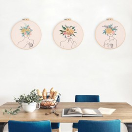 Chenflying Embroidery Starter Kits, 1/3 Sets Art Embroidery Kits for Beginners Adults Kids with Embroidery Hoops Threads Needles and Instructions (Beige 1+Beige 2+Beige 3)