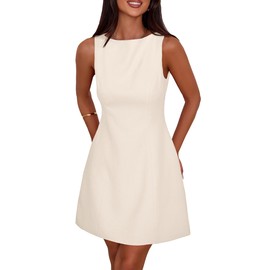 PRETTYGARDEN Womens Formal Short Dresses 2025 Summer Sleeveless Boat Neck A Line Elegant Mini Cocktail Party Dress (Beige,X-Large)