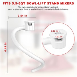 Ktxaby 1 Pcs Spiral Dough Hook Replacement Compatible with Kitchenaid 5Plus & 6QT Bowl-Lift Stand Mixers, Coated Dough Hook Attachments for Models KV25G0X, KV25G8X, KV25H0X, KP26M1X, KP26M8X, KL26M8X