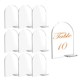 Wekuw Pack of 10 Acrylic Wedding Table Numbers Acrylic Table Numbers Wedding Place Cards Arch Acrylic Sign Blank Curved Clear Sheet Acrylic Sign with Stand Suitable for Party Table Signs