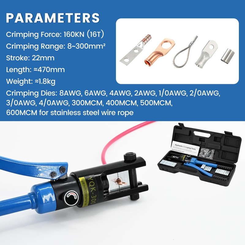 LFGUD 16T Hydraulic Battery Cable Crimper 8 AWG to 600