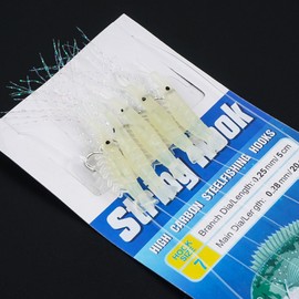JSHANMEI Luminous Sabiki Rigs 5 Shrimp Rigs Glitter Glow in the Dark Fish Saltwater Fishing Bait Baits Lure Catch Catching Hook Tackle Fishing Rigs (10 Packs)