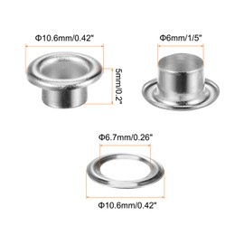 sourcing map 300set Grommets Kit Metal Eyelets 6mm 1/4" Hole Tiny Grommet with Washers for Shoes Clothes Belt Tag Bag Fabric Leather DIY Project, Silver Tone