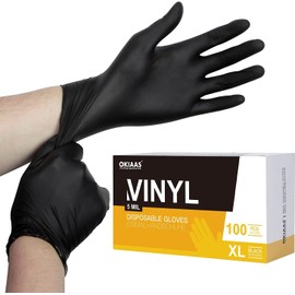OKIAAS Disposable Gloves, Black, XL, Vinyl Disposable Gloves, Powder-Free, 5 mil, Pack of 100, Latex-Free Gloves, Disposable for Cooking, Grilling, Cleaning