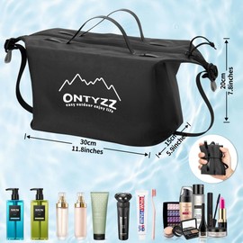 Toiletry Bag Travel Men's Toiletry Bags Waterproof Lightweight Foldable Large Toiletry Bag Travel Organiser with Carry Handle & Carry Strap Women's Cosmetic Bag, Black-2 Pieces