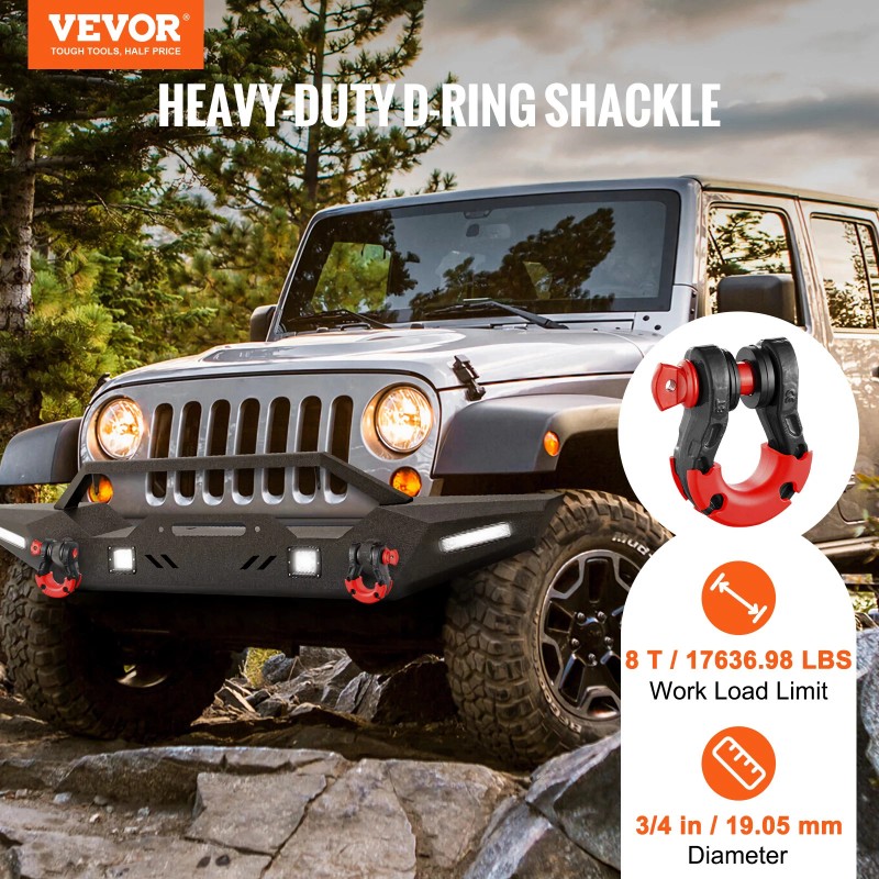 VEVOR 2 Pack 3/4" D Ring Shackle with 7/8" Screw