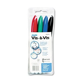 Vis-à-Vis Wet-Erase Marker, Fine Point, Asstd., 4/Set