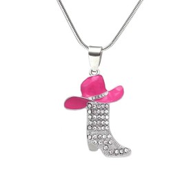 Pingyongchang Rhinestone Western Boots Pendant Necklaces Enamel Hat Bohemian Rodeo Silver Disco Clavicle Chain Chokers for Women Friendship Valentine's Day Mother's Day Holiday Gifts-Pink