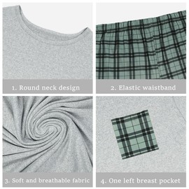 DiULi Mens Short Pajama Set, Crew Neck Top and Shorts, Classic Plaid Sleepwear, Men's Summer Loungewear, Soft Two Piece Pajamas with Pockets, Grey Plaid(2XL)