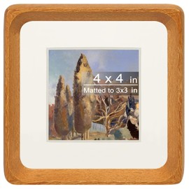 Gdfmsc Square 4x4 Picture Frame with Mat for 3x3, Natural Teak Wood Handcrafted Rounded Corner with Real Glass, Vertical or Horizontal Display Photo Gallery Wall & Tabletop Frame
