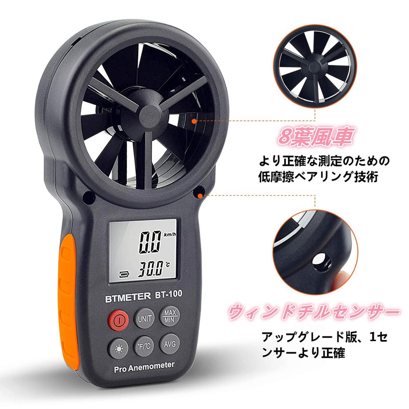 BTMETER BT-100 Digital Anemometer Wind Power Meter, Wind Temperature and