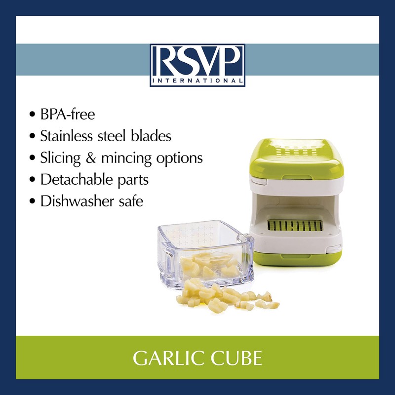 RSVP International Garlic Clove Cube Press Tool, Green/White | BPA-Free