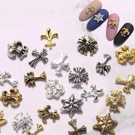DIY Handmade Nail, 49PCS Vintage Punk Alloy 3D Cross Nail Art Decorative Accessories for Girl, Women (Gold Silver)
