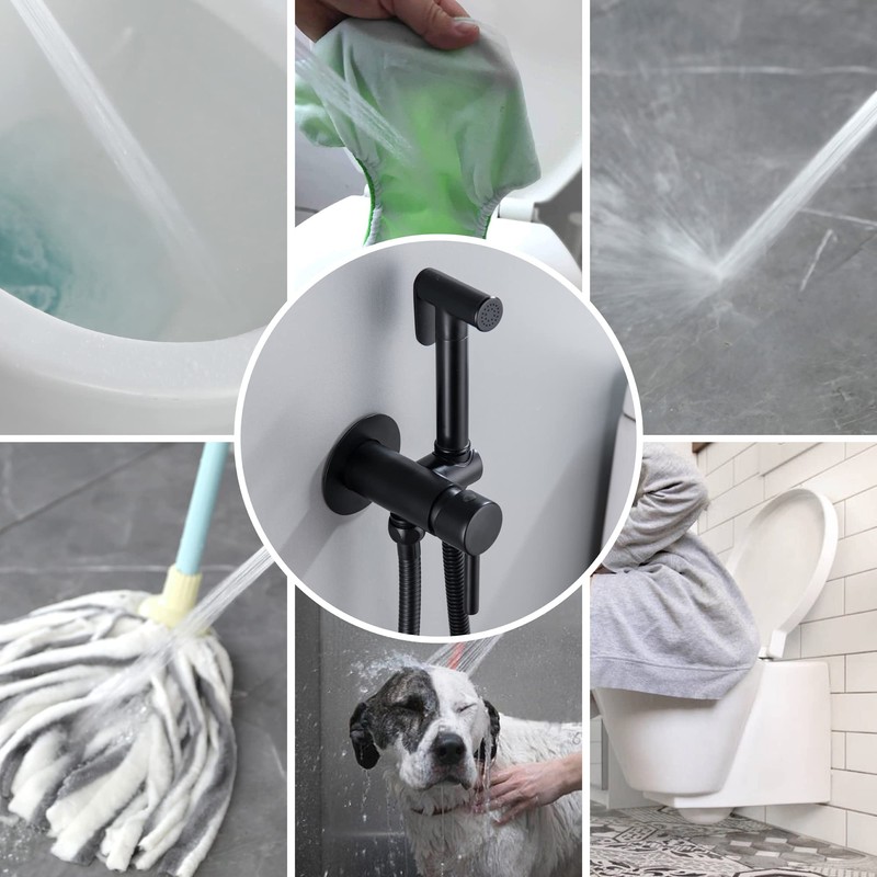 SHAMANDA Wall Mounted Bidet Sprayer Set, Stainless Steel Round Handheld