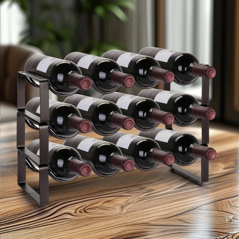 Stackable Wine Rack Countertop, 12 Bottles 3 Tier Wine Cabinet