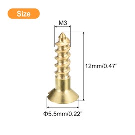TA-VIGOR 100Pcs Self Tapping Screws, M3 Slotted Flat Head Screw, 12mm Round Head Slotted Tapping Screws, Brass Machine Wood Fasteners Bolts for Wood, Drywall, Furniture, Repairing