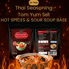 EZ THAI - Thai Tom Yum Set 1.6 oz - Hot & Sour Soup Base Kit with Dried Herbs Seasoning, Chili Paste & Tom Yum Seasoning Mixing with Coconut Milk Powder - Easy Thai Cooking, Authenthic Thai Flavor (1 Pack)
